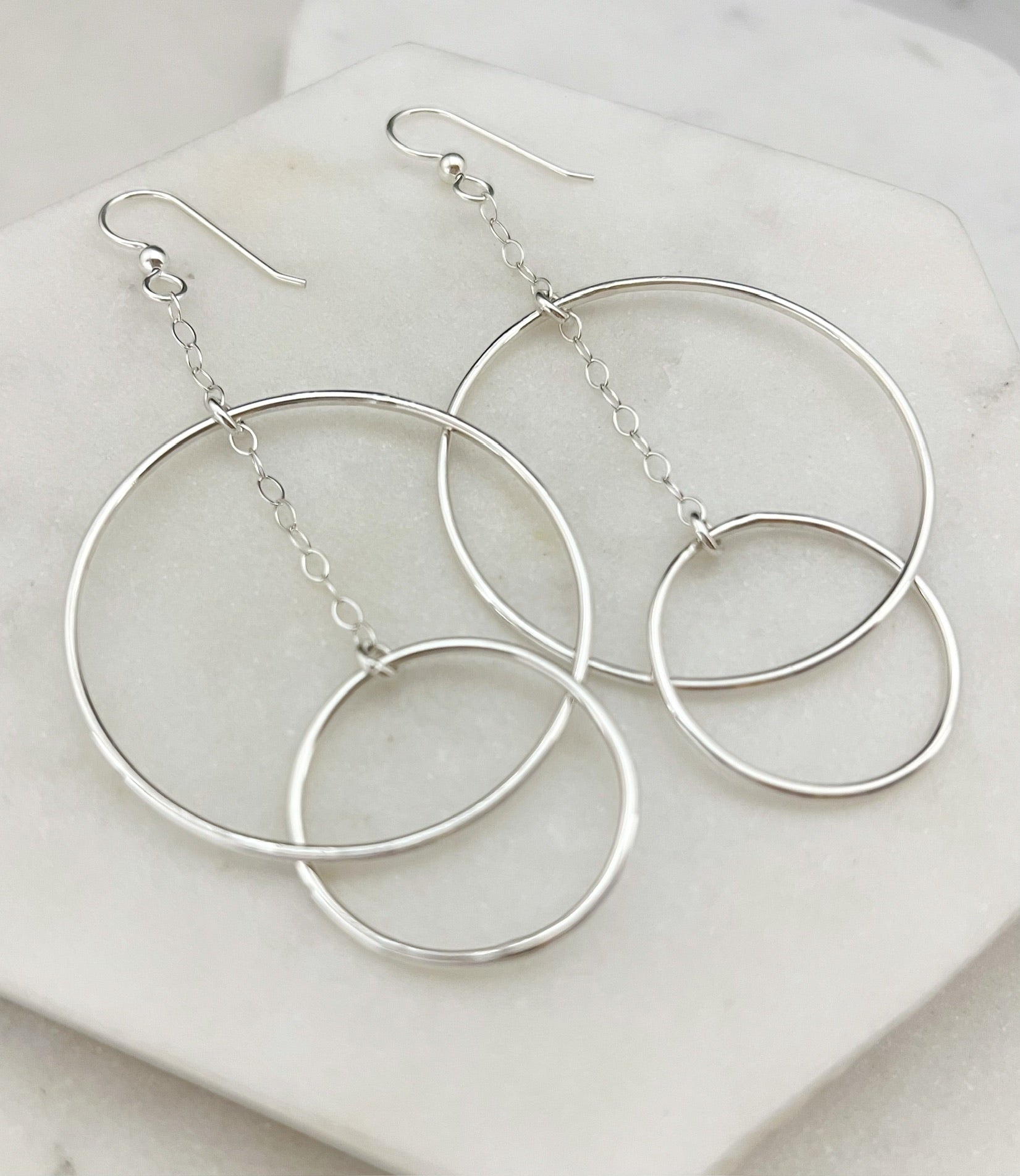 Double outlets full hoops - Silver watermark earrings