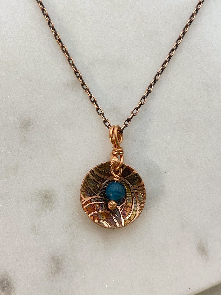 Acid etched copper necklace with apatite gemstones – Artisan Jewelry by  Erica Gooding