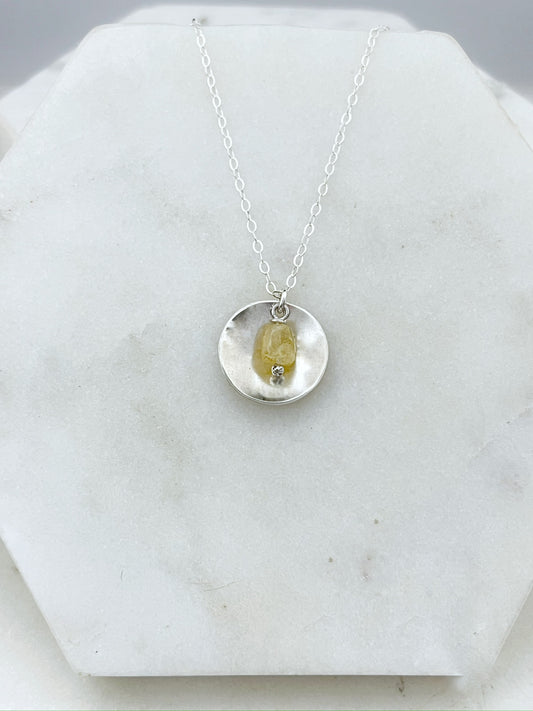 Forged sterling silver necklace with citrine