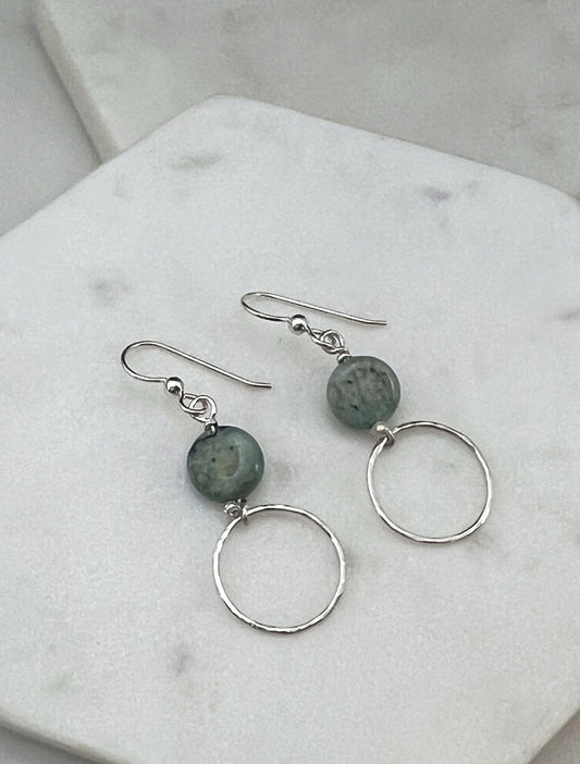 Sterling silver hoop earrings with amazonite gemstones