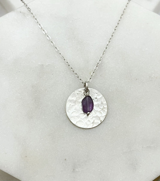 Sterling silver circle necklace with amethyst