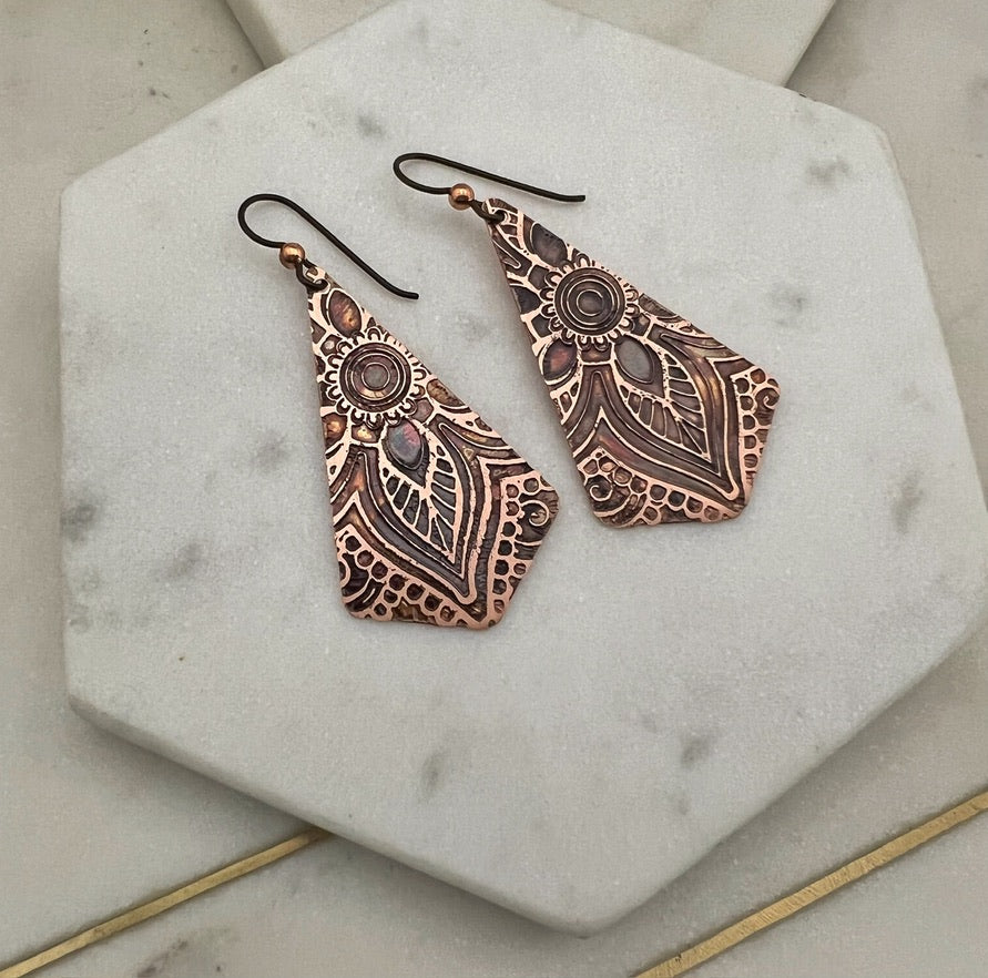 Acid etched copper earring