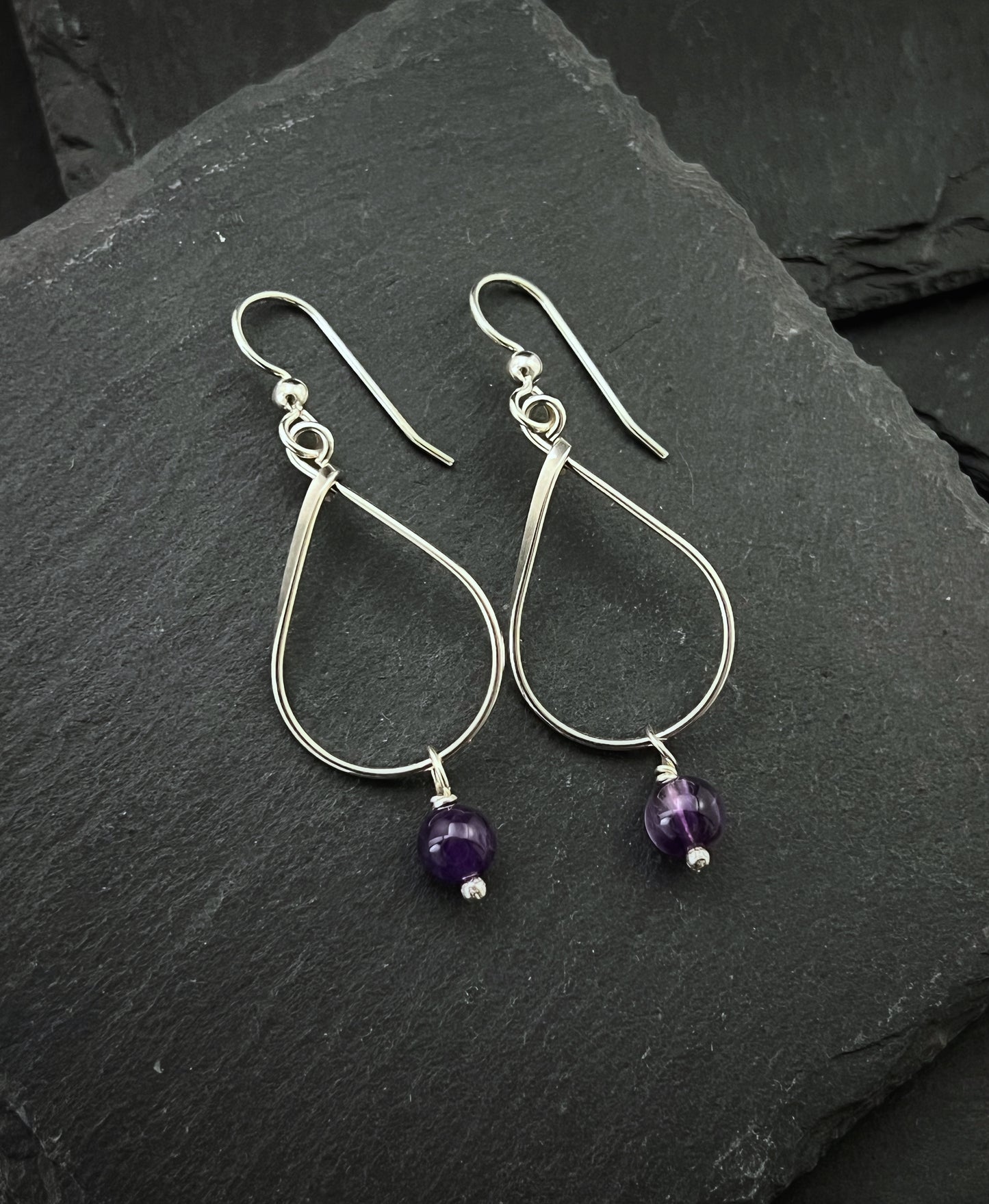 Sterling silver and amethyst teardrop earrings