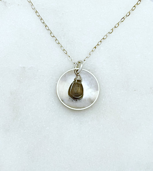 Forged sterling silver necklace with smoky quartz gemstone