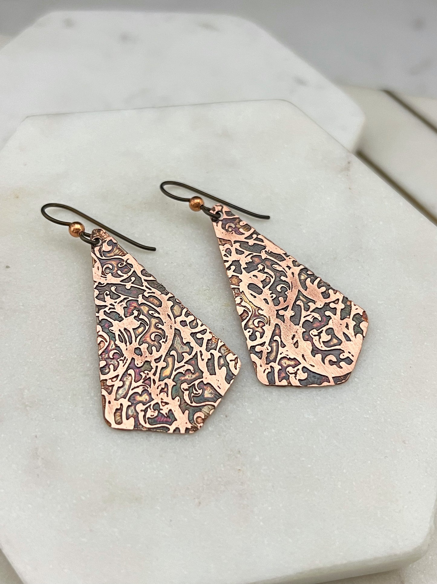 Acid  etched copper earrings