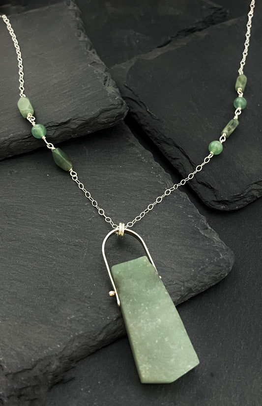 Forged sterling necklace with aventurine