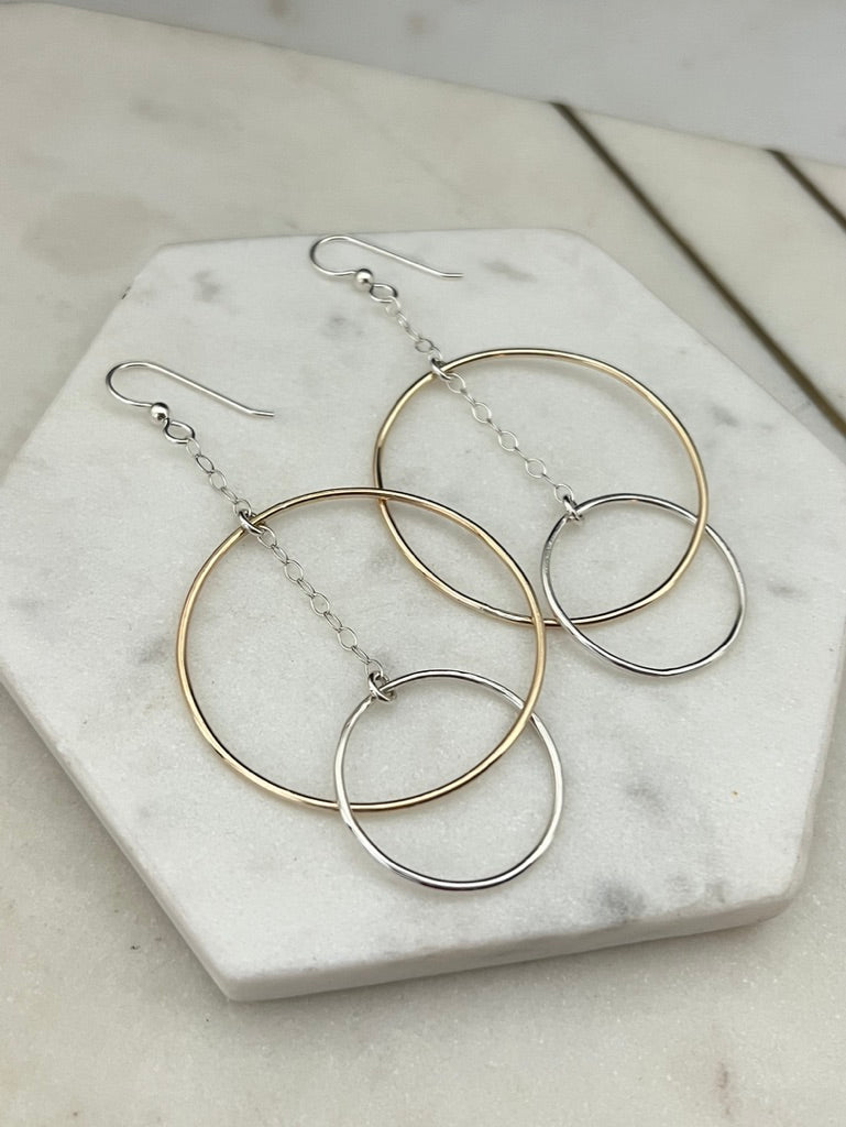 Mixed metal double hoop 14 katate gold and sterling silver earrings