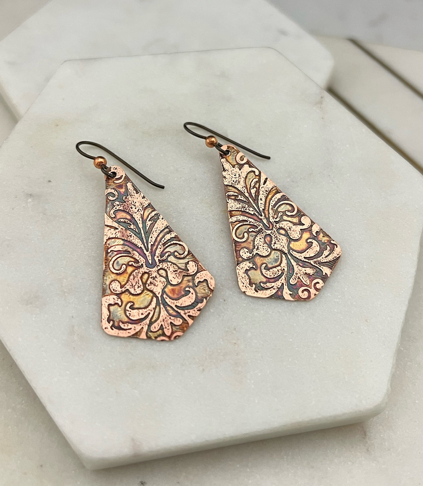 Acid  etched copper earrings