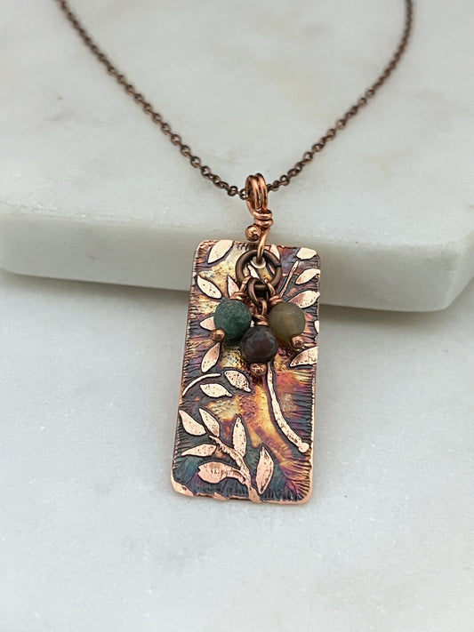 Copper and India Agate leaves necklace