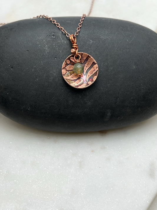 Acid etched copper necklace with India agate gemstone