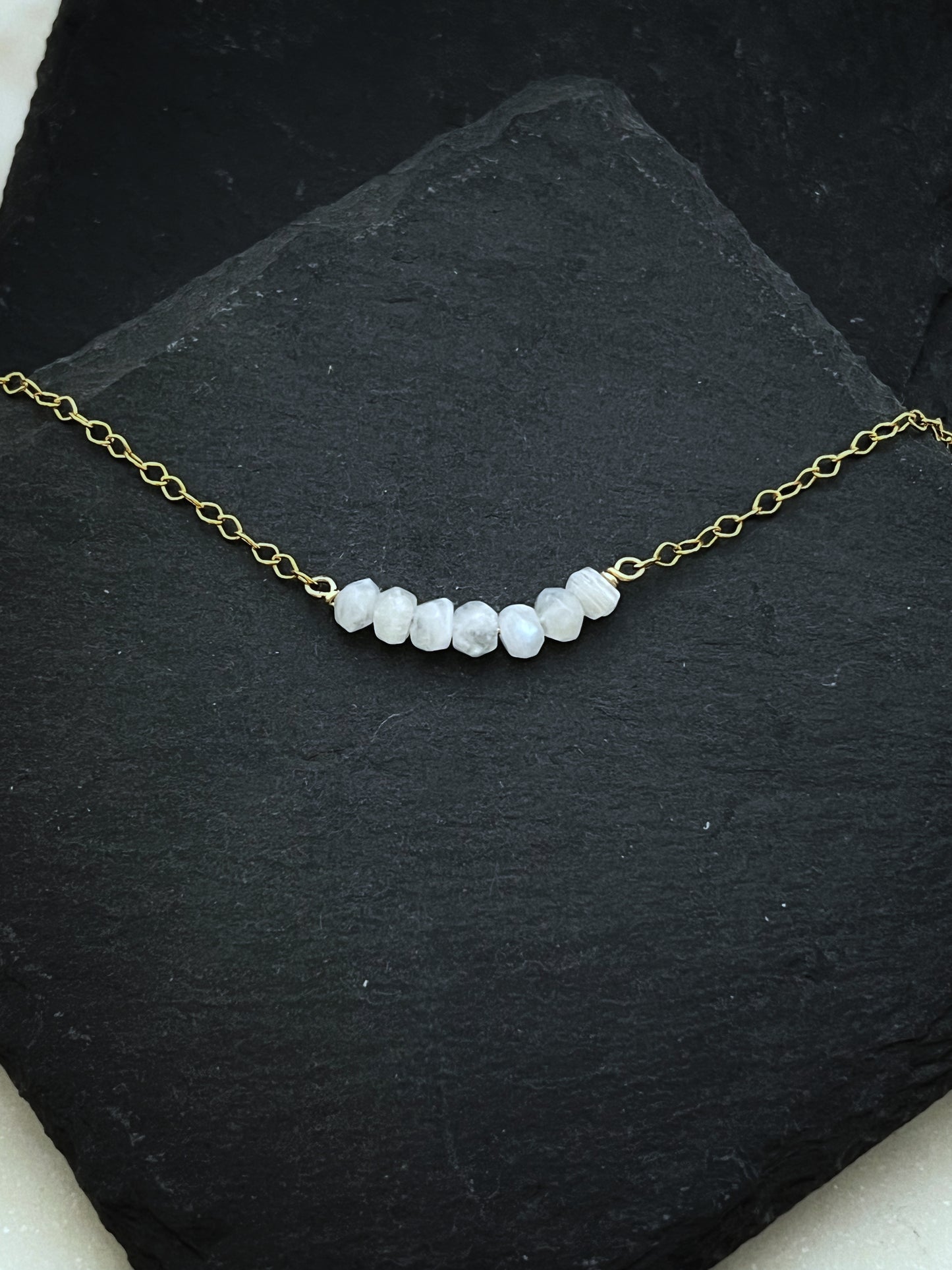 14K Gold and rainbow moonstone necklace