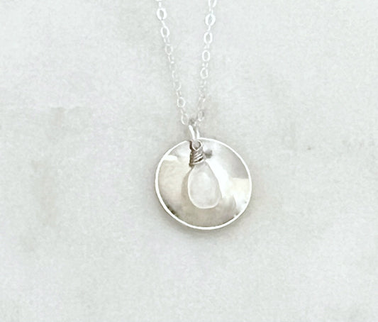 Forged sterling silver necklace with moonstone gemstone