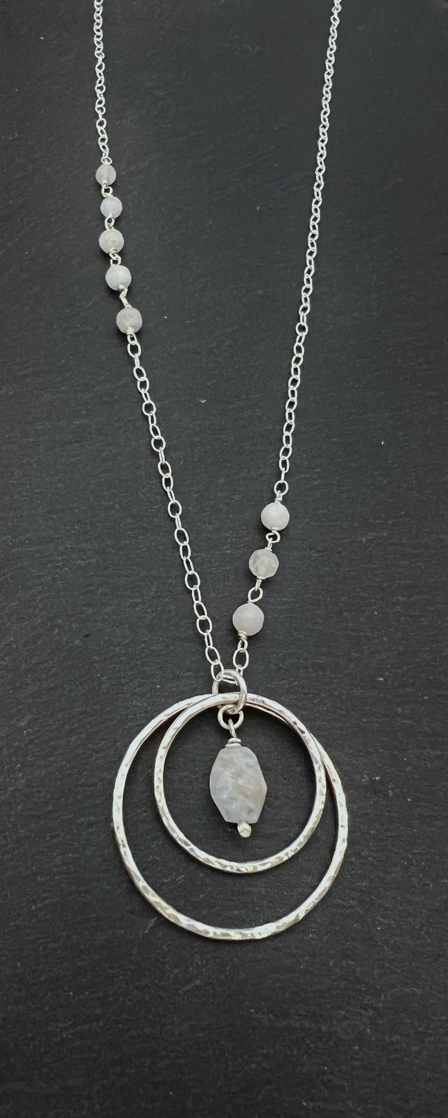 Forged sterling double hoop necklace with moonstone