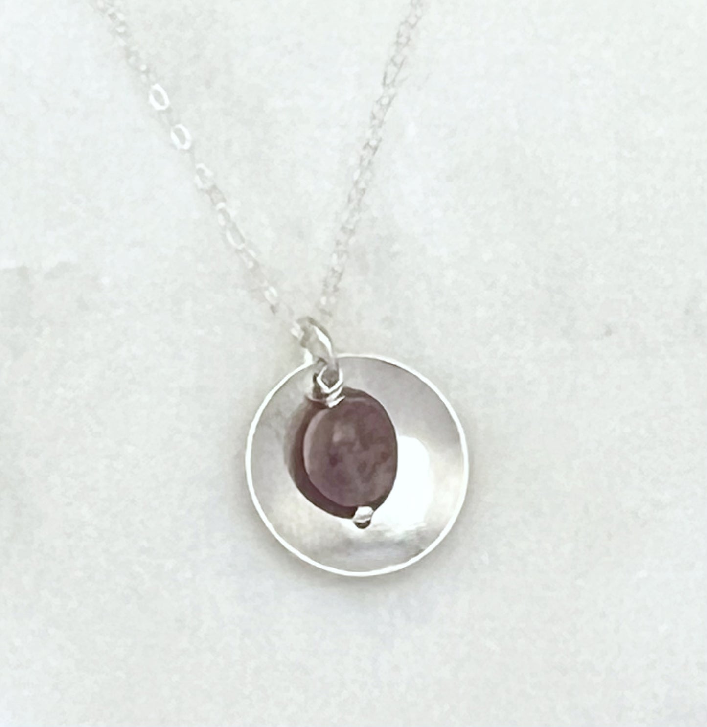 Forged sterling silver necklace with tourmaline gemstone