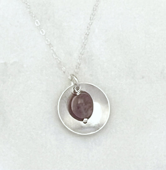 Forged sterling silver necklace with tourmaline gemstone