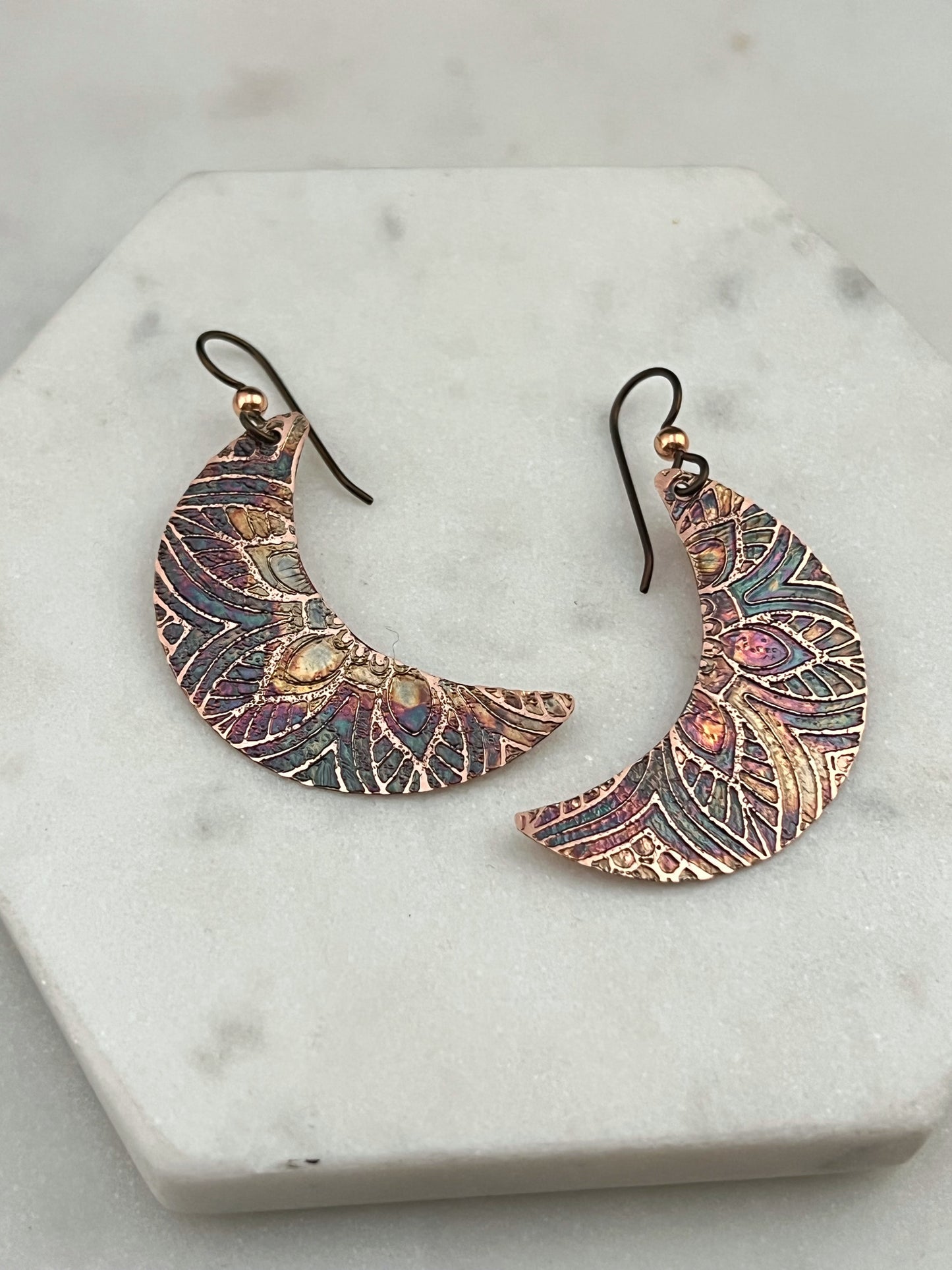 Crescent moon copper earrings