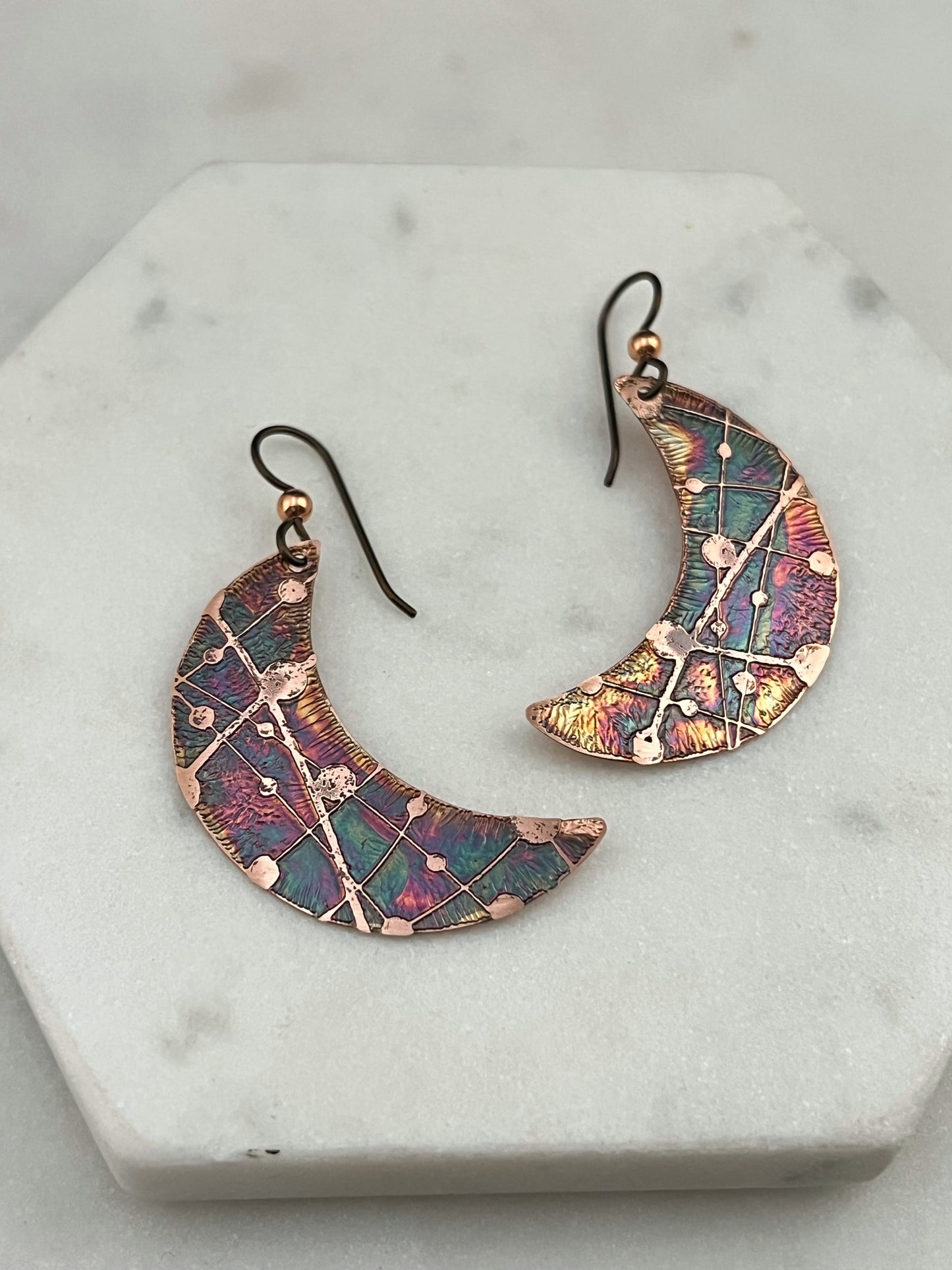 Crescent moon copper earrings