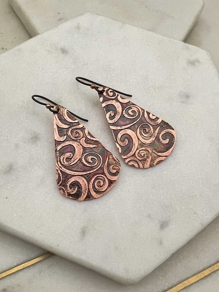 Acid  etched copper earring