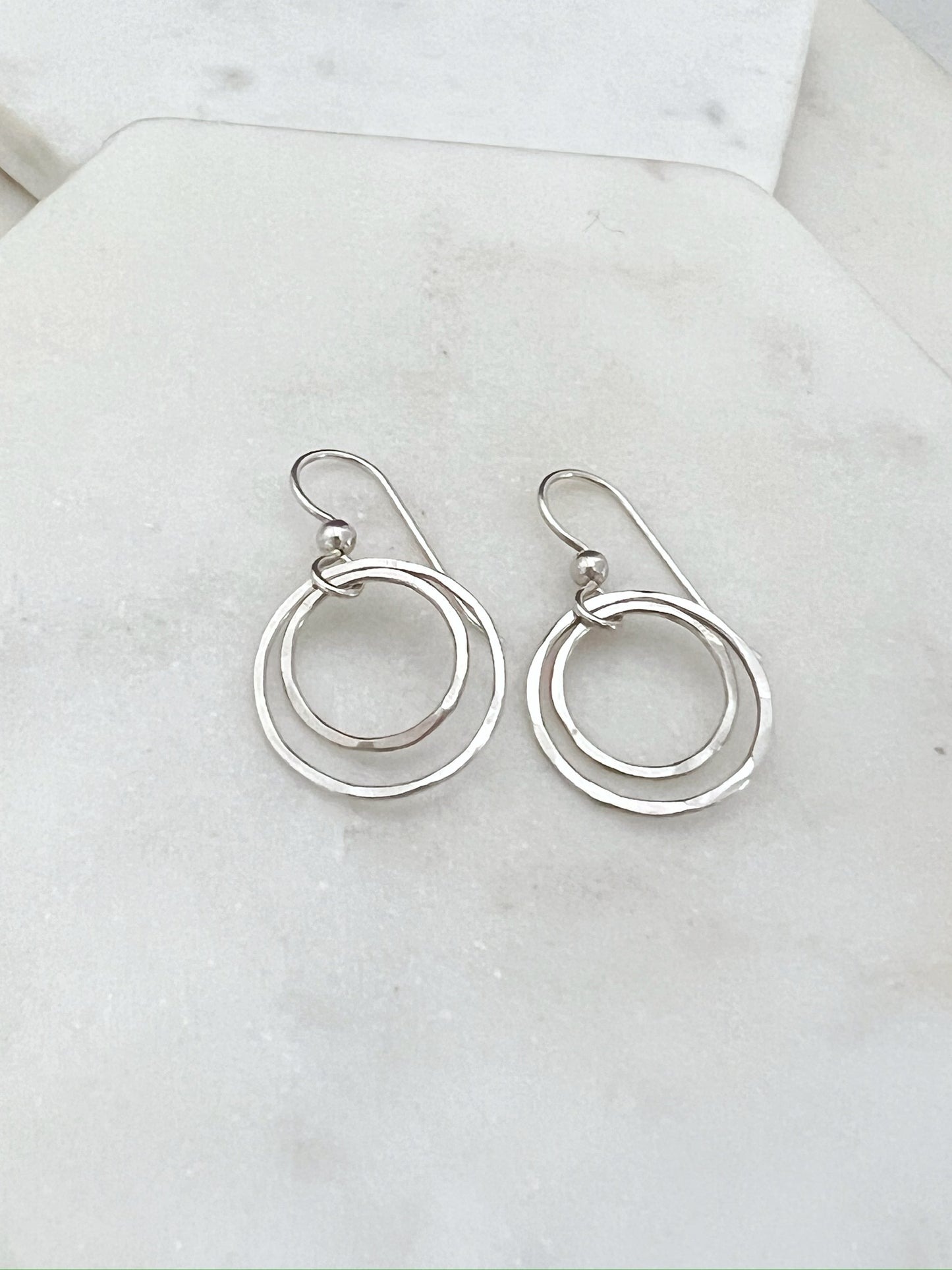 Sterling silver forged double hoop earrings