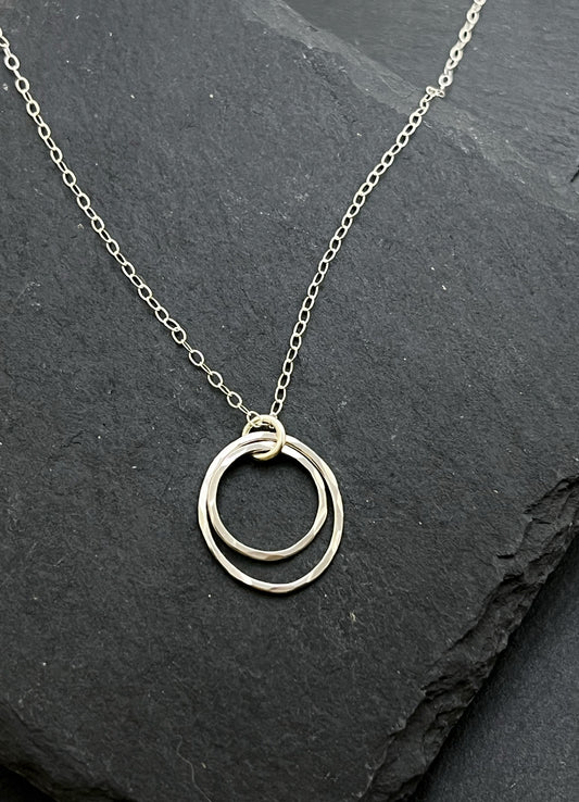 Forged double hoop sterling silver necklace