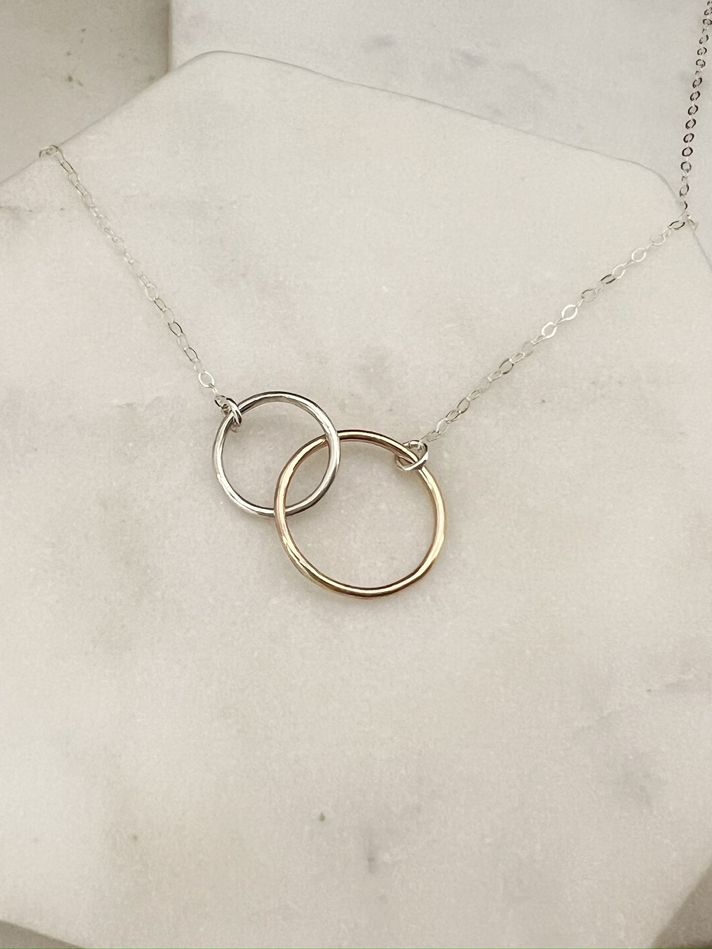 14K gold and sterling silver linked double hoop necklace