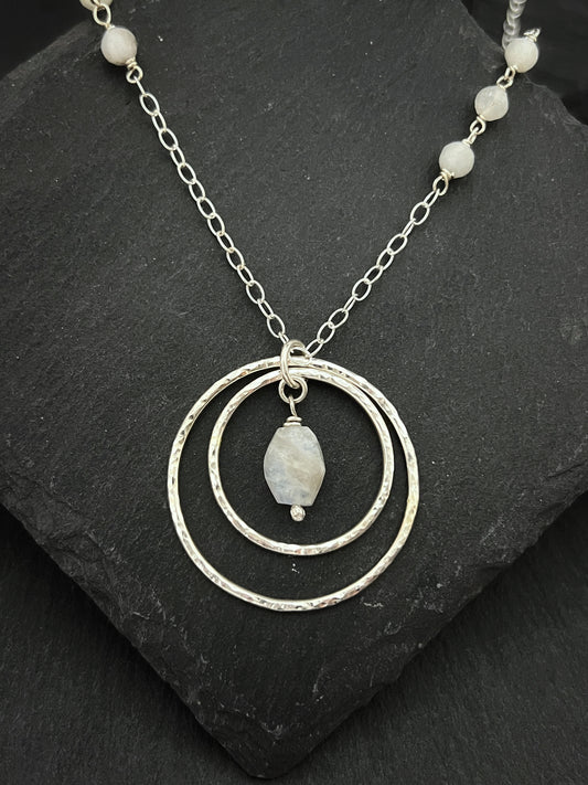 Forged sterling double hoop necklace with moonstone