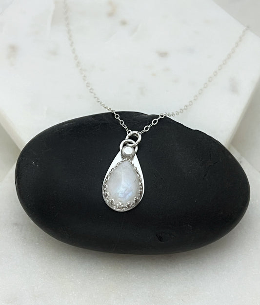 Rainbow moonstone and sterling silver necklace