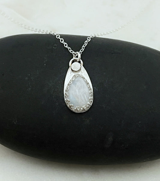 Rainbow moonstone and sterling silver necklace