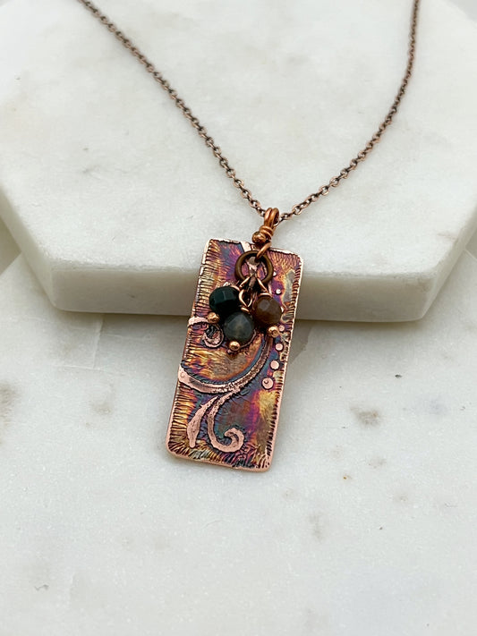 Acid etched copper and India Agate necklace