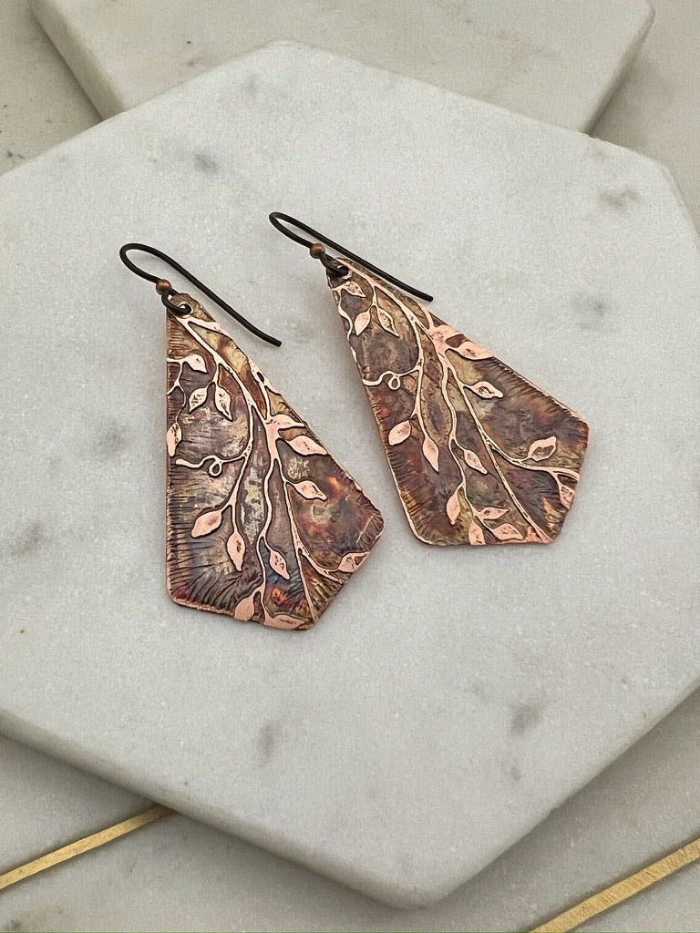 Acid etched copper earring