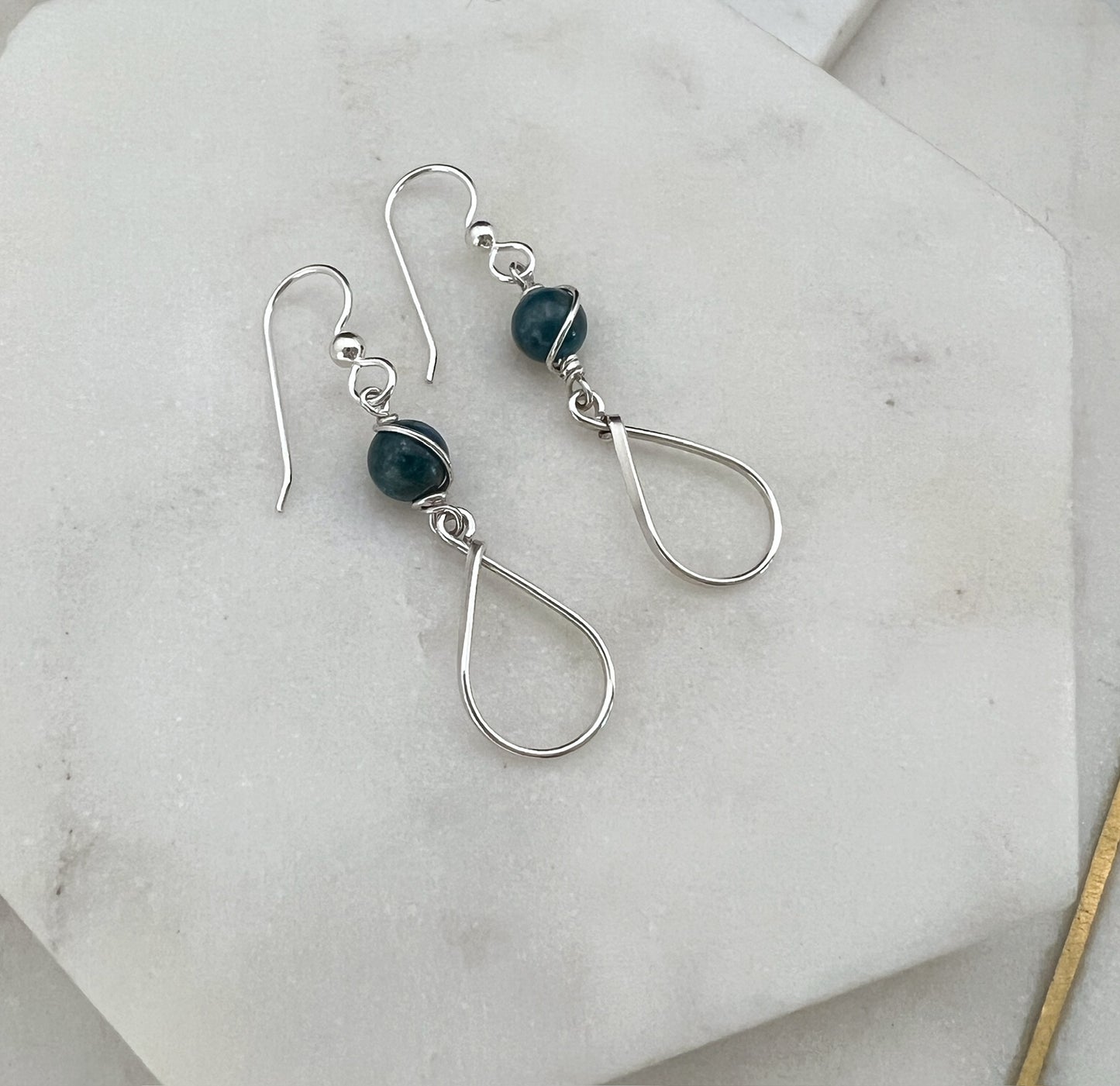 Sterling silver oval drop earrings with apatite gemstones