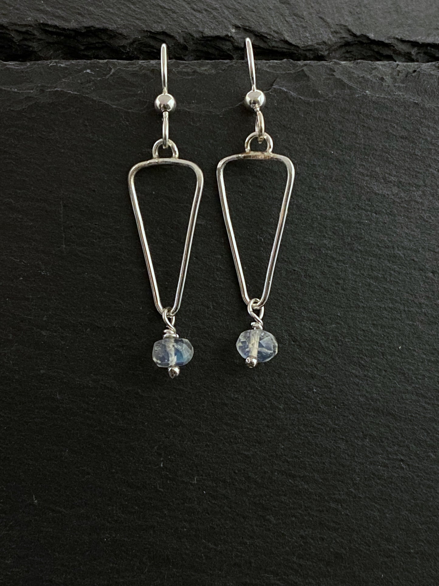 Sterling silver forged earrings with moonstone gemstones