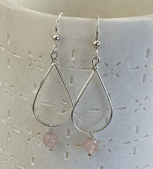 Sterling silver and rose quartz teardrop earrings